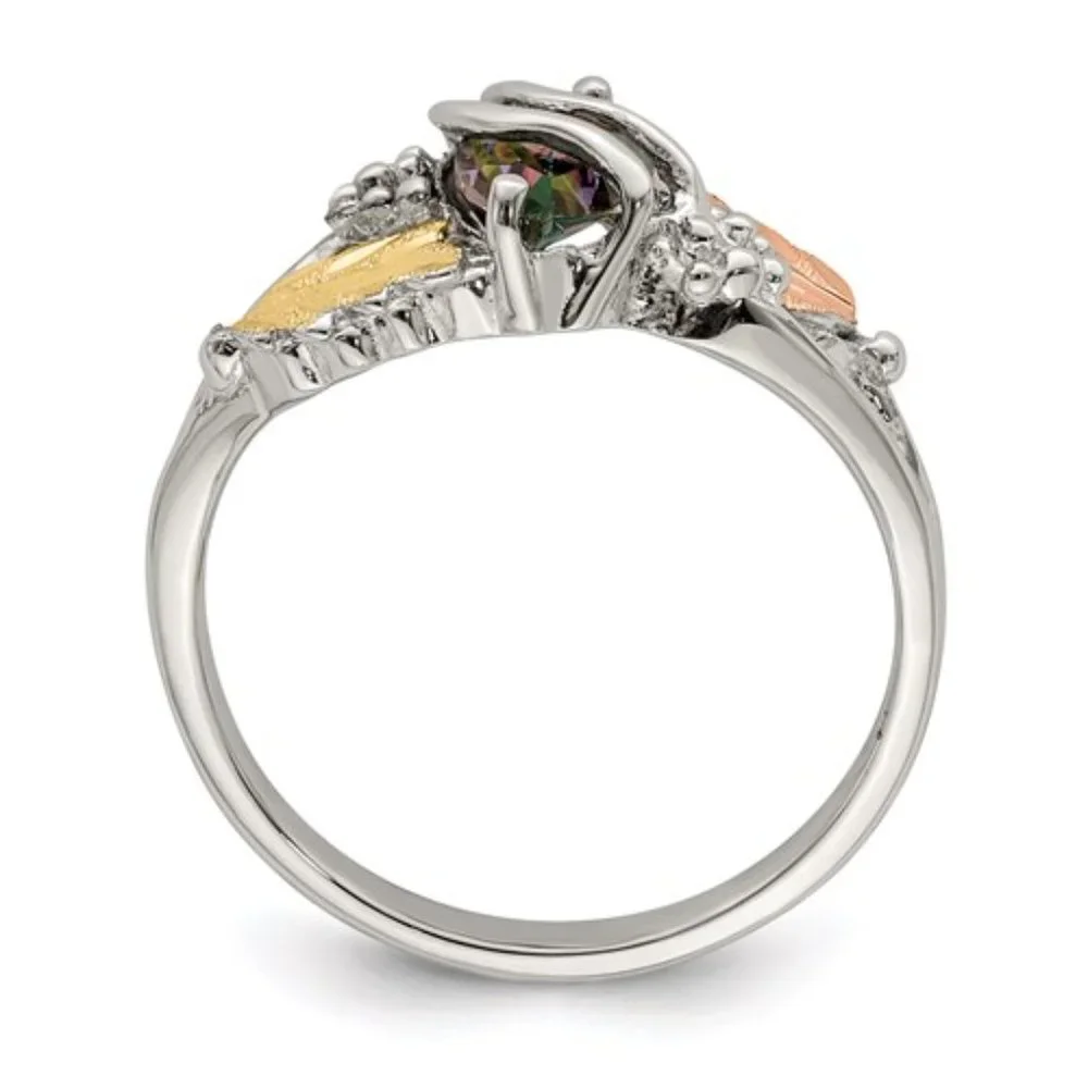 Black Hills Sterling Silver 12K Gold Accents Mystic Fire Topaz Ring - Picture 5 of 6